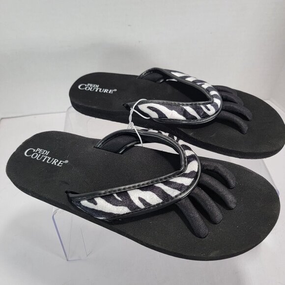 Pedi Couture Womens Pedicure Sandals‎ Flip Flops Self Care Spa Shoes Black Zebra - Picture 2 of 4